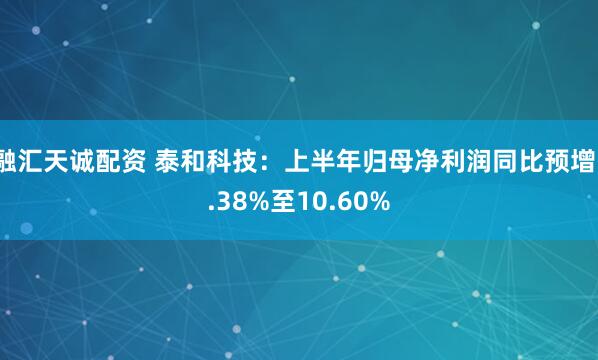 融汇天诚配资 泰和科技：上半年归母净利润同比预增1.38%至10.60%